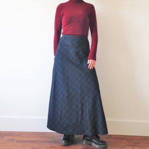 Navy & Green Plaid Maxi Skirt